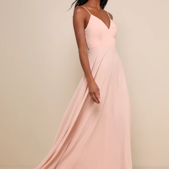 Lulus Romantic Ways Blush Pink Lace Button Back Maxi Dress - Size L - Picture 2 of 4